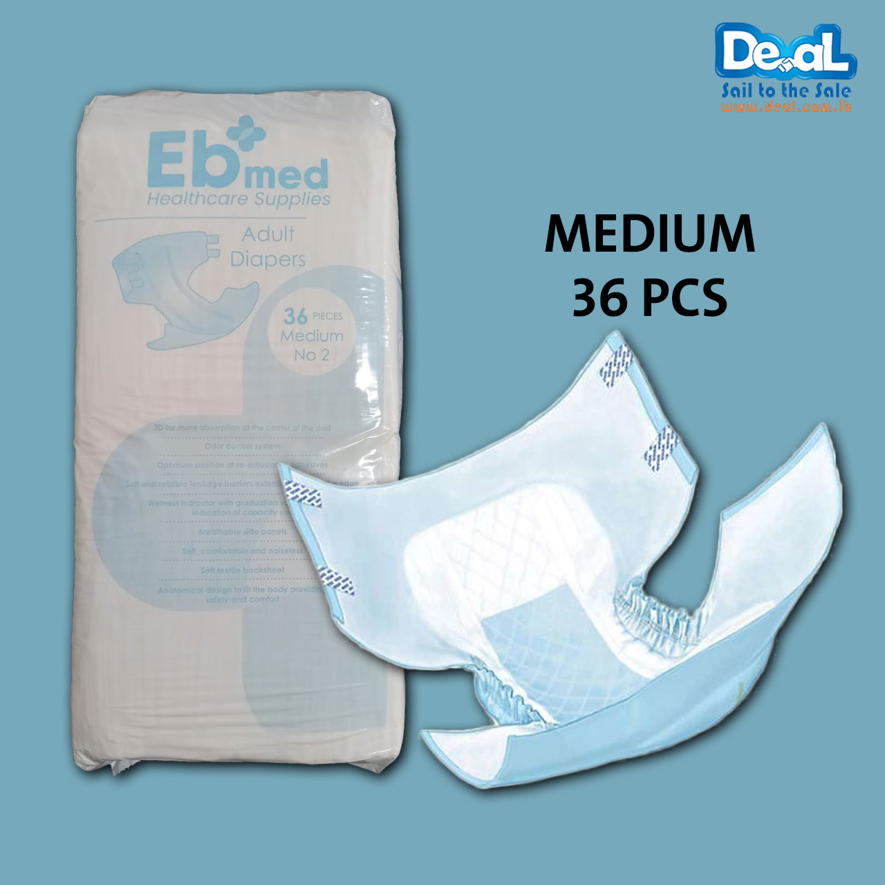 Eb med Adult Diapers 36 Pieces | Medium Size